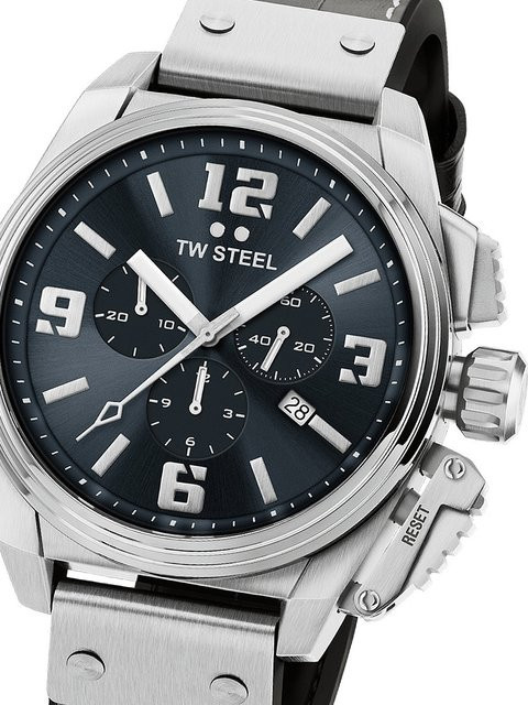 TW Steel Chronograph, Quarz, Edelstahl, 46 mm, Leder, Herren - Bild 1