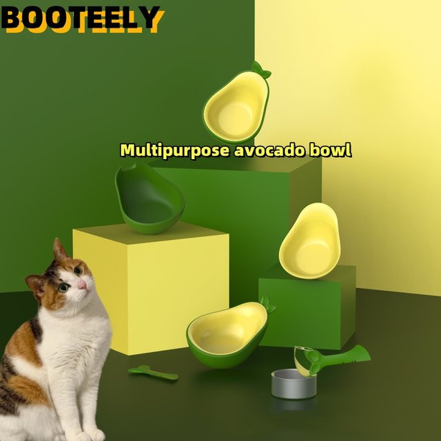 BOOTEELY 3-in-1 Multifunktionales Avocado-Tiernapf-Set in Grün mit Futter- und Trinknapf, Dosenöffner und neigbarem Nackenschutz für Katzen, Breite: 18,0 cm, Tiefe: 14,0 cm - Bild 1