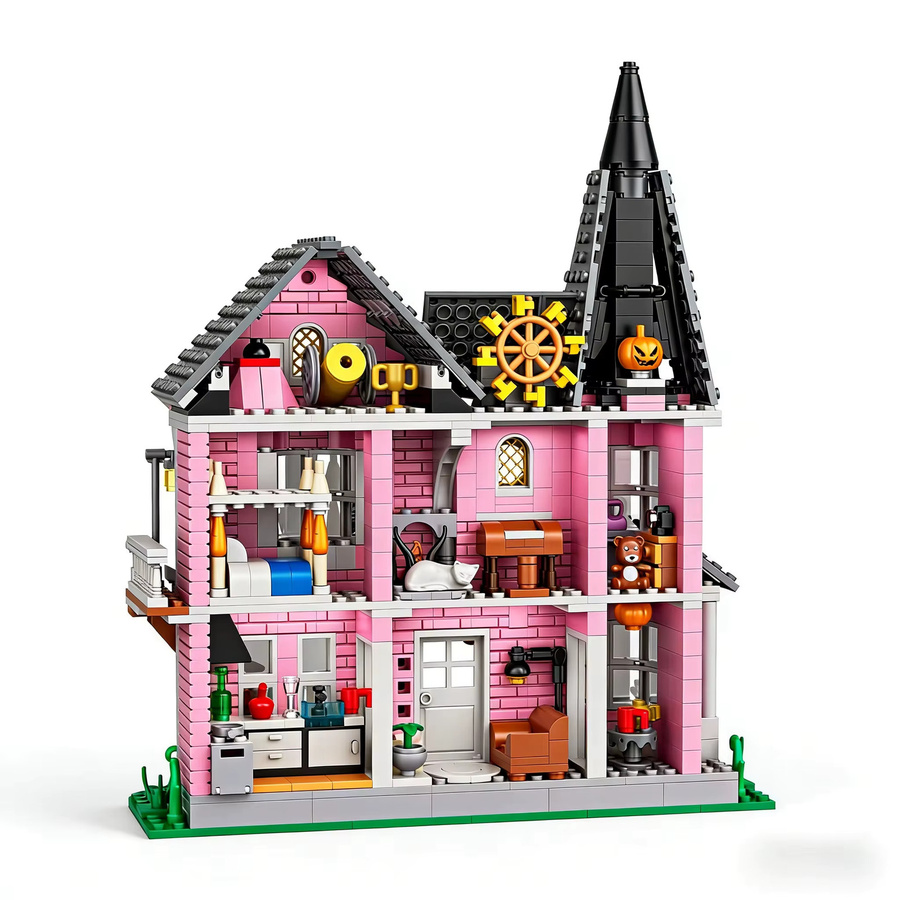 Coraline Fantasy-Geisterhaus-Modell, pinkes Palast-Bausteinset - Bild 3