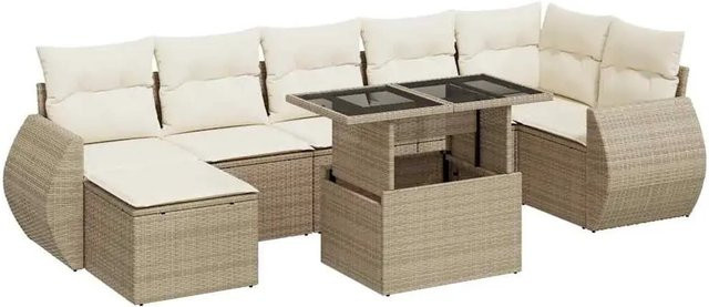 vidaXL 8-teilige Garten-Sofagarnitur aus Poly-Rattan mit Kissen in Beige-Creme - Bild 1