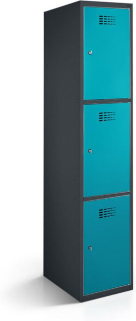 rotstahl Fächerschrank mit 3 Fächern in Türkis und anthrazitgrauem Korpus, B/T/H: 30 x 50 x 180 cm - Bild 1