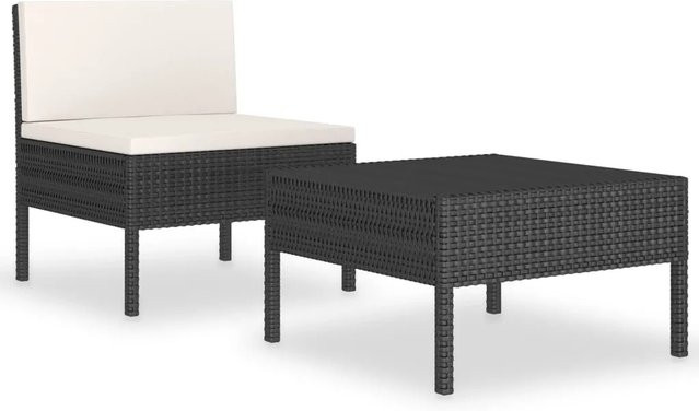 vidaXL Garten-Lounge-Set aus Poly Rattan und Metall in Schwarz mit Auflagen und abnehmbaren Bezügen - Bild 1