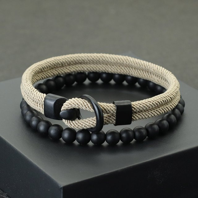 diffone Armband Set, Onyx Stein, Perle, Schwarz, Herren, Stoff - Bild 1