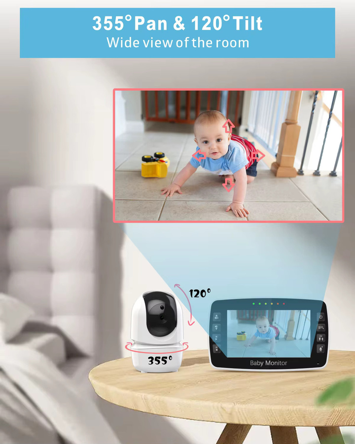 MBOSS Baby Monitor mit zwei Kameras, 4,3 Zoll Wireless Videoübertragung, PTZ-Funktion, Nachtsicht und Temperaturüberwachung, Farbe: Weiß - Bild 4