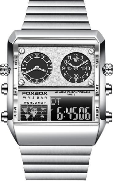 FOXBOX Armbanduhr, Digitaluhr, Edelstahl, Silber, Herren, Chronograph - Bild 1