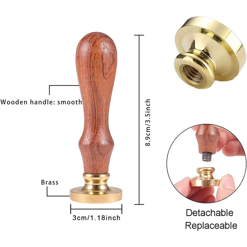 Wachssiegel Stempel Kürbis Motiv mit abnehmbarem Messingkopf und Holzgriff in Braun, Durchmesser: 30 mm - Bild 2