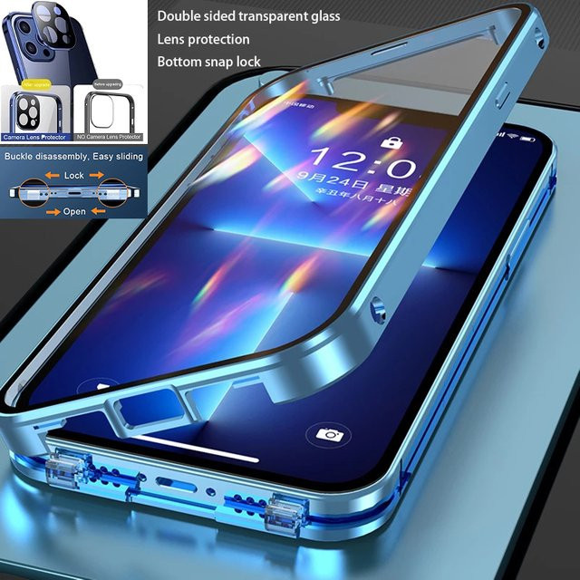 RUWANHU Magnetische Handyhülle für iPhone 16 Pro Max, 15 Pro Max, 14, 13, 12, 11 mit 360 Grad Vollschutz, Metall und Glasverschluss, Schwarz - Bild 1