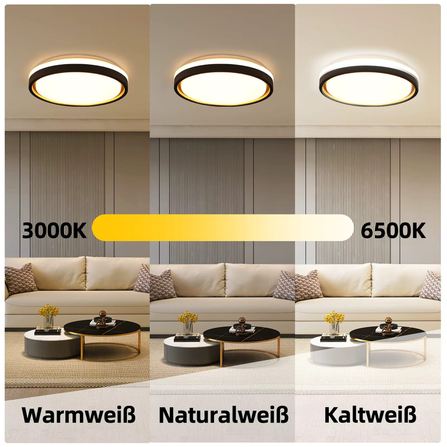 GBLY LED-Deckenleuchte rund in Schwarz und Gold mit Sternenhimmel-Effekt, dimmbar mit Fernbedienung, Durchmesser: 30 cm - Bild 2
