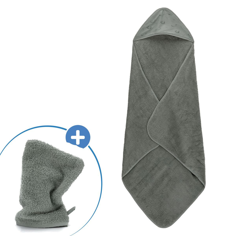Fillikid 2-teiliges Kapuzenbadetuch-Set mit Waschhandschuh aus Baumwolle, Wal-Motiv, Grün, Breite: 100 cm x Höhe: 100 cm - Bild 2