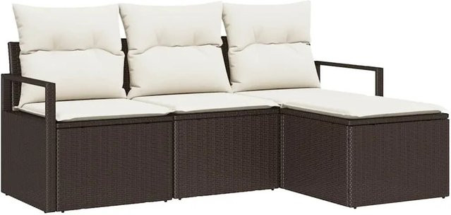 vidaXL Garten-Sofa-Set 4-teilig in Braun mit L-Form, Polyrattan und Metallgestell inklusive Kissen - Bild 1