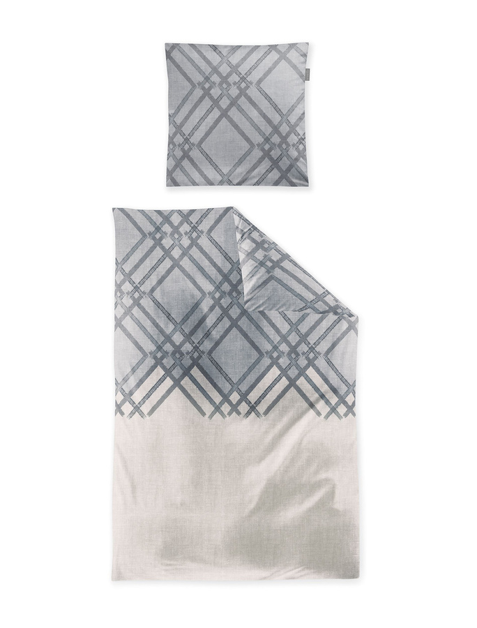 Irisette Feinbiber Bettwäsche mit Karo-Rautenmuster in Grau und Beige, bestehend aus Bettbezug und Kissenbezug, Baumwolle, B/T/H: 155 x 220 cm und 80 x 80 cm - Bild 1