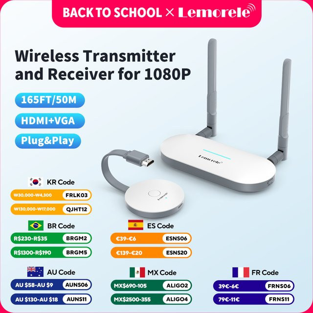 Lemorele Kabelloser HDMI Video-Transmitter und VGA-Empfänger in Weiß für 1080P Videoübertragung mit 50m Reichweite für PC, TV und Monitor - Bild 1
