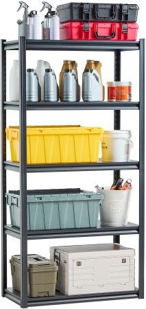 VEVOR Lagerregal aus Metall mit 5 verstellbaren Ebenen, schwarz, B/T/H: 91,44 x 45,72 x 182,88 cm - Bild 1