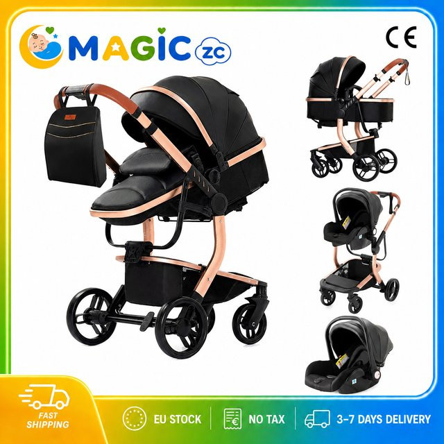 Prokoke 3-in-1 Baby-Kinderwagen Reisesystem mit Autositz und Liegebox, faltbar, beige/schwarz - Bild 1