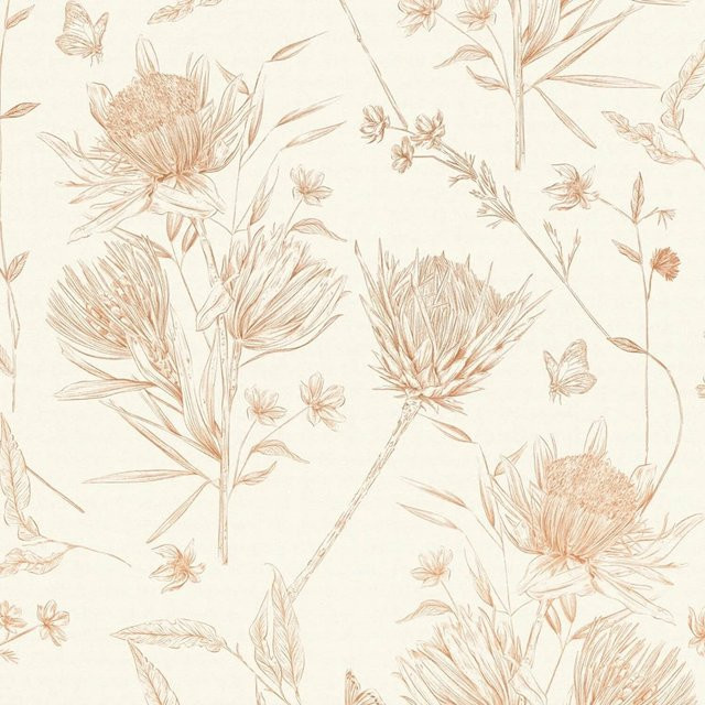 PROFHOME 394271-GU Floral Tapete mit Blumenmuster in Weiß, Braun und Beige, Matt, B/H: 0,53 m x 10,05 m - Bild 1