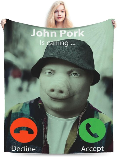 John Pork Plüschdecke von happyhappy Blanket in Grau, superweiche Flanell-Decke für Kinder und Erwachsene, B/T: 203,2 x 152,4 cm - Bild 1