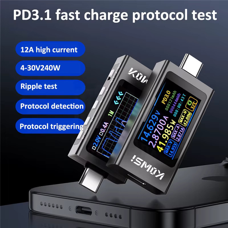POROMETISTO KWS-X1 Digital Voltmeter USB-C Strom- und Spannungsmonitor mit HD IPS Display, 3,3-36V, 0-12A, 240W, Schwarz - Bild 4
