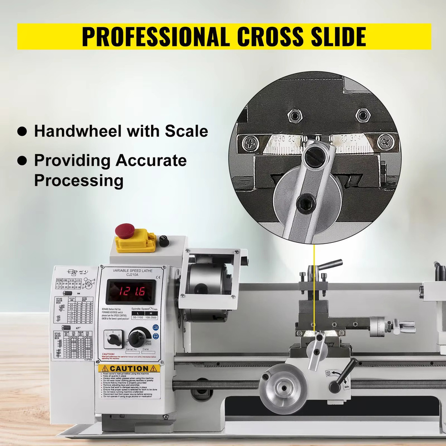SIHAO Metall-Mini-Drehmaschine Präzisionsdrehmaschine mit variabler Geschwindigkeit für Heimwerker zum Drehen, Bohren, Einfädeln und Fräsen, B: 21 cm, T: 35 cm - Bild 2