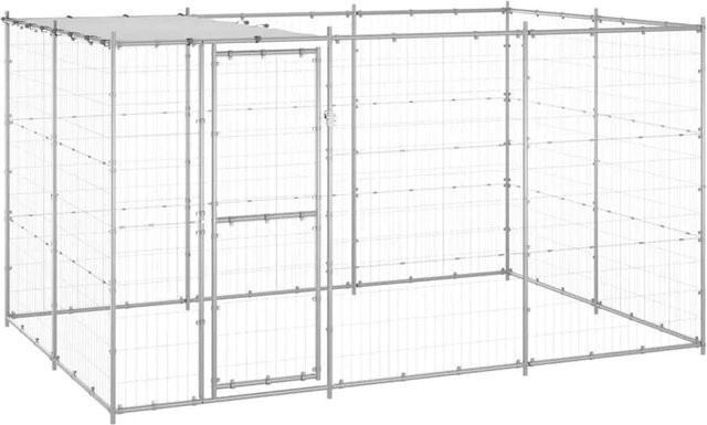 vidaXL Outdoor-Hundezwinger mit Überdachung aus verzinktem Stahl in Silber, B/T/H: 220 x 220 x 180 cm - Bild 1