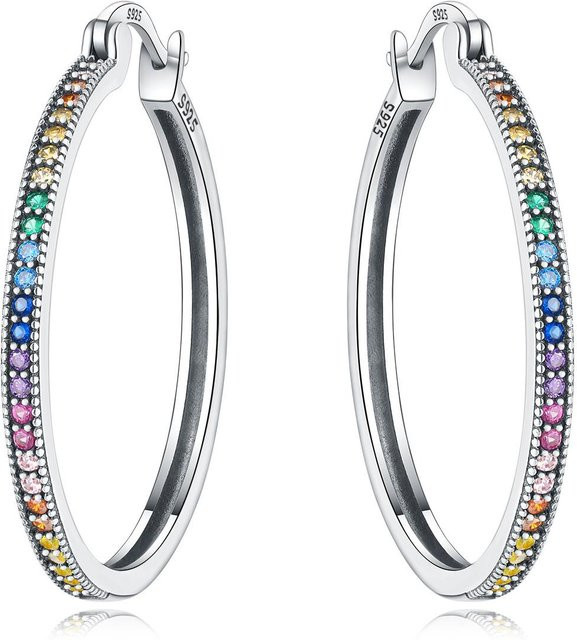 Creolen 925 Silber, Bunt, Zirkonia, Damen - Bild 1