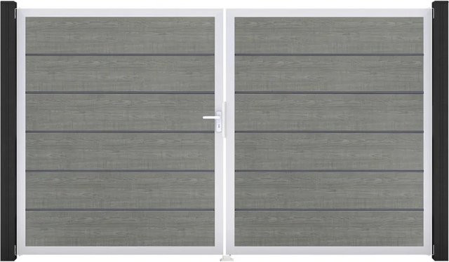 GroJa Doppel-Tor Basicline Premium Grey Ash Cut in Grau, 2-flügelig, B: 306 cm, H: 180 cm, DIN Links - Bild 1