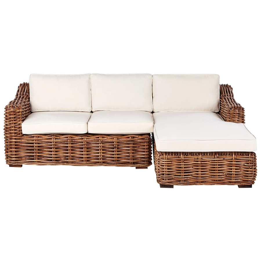 Beliani Gartensofa L-Form aus Polyrattan in Beige und Weiß mit Polsterkissen, B/T/H: 230 x 150 x 85 cm - Bild 2