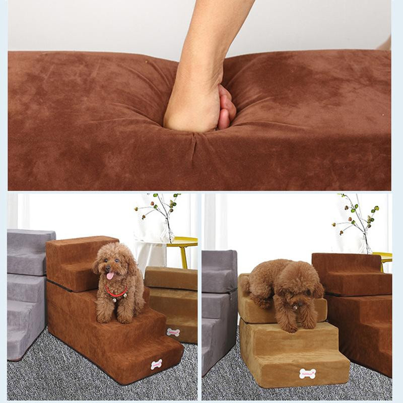 Rutschfeste Hundetreppe von Yiran Furniture mit 2 bis 3 Stufen aus Wildleder-Stoff in Braun, Breite: 30 cm, Tiefe: 30 cm - Bild 5