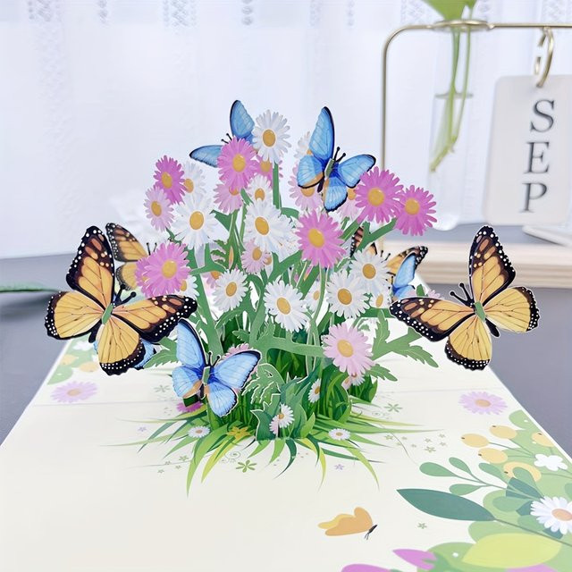 3D-Pop-Up-Blumenkarte für Geburtstag und Hochzeit mit Ahorn- und Kirschbaum-Motiv in Mehrfarbig - Bild 1