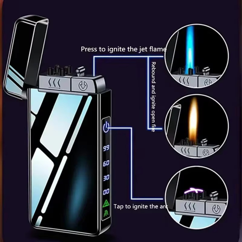 Winddichtes USB-Plasma-Feuerzeug aus Metall in Schwarz mit Taschenlampe und Dual-Lichtbogen-Funktion - Bild 4