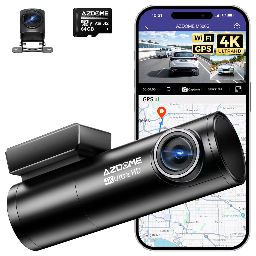 AZDOME Dashcam M300S in 4K UHD mit Sprachsteuerung, GPS, WIFI 6, ADAS und 24-Stunden-Parküberwachung, Schwarz - Bild 7