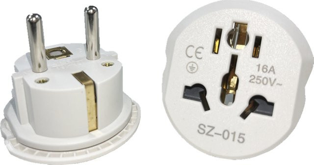 16A Hochleistungs-EU-Adapterstecker aus Reinkupfer für US, UK, Korea und Russland mit Überlastschutz und Erdung, Farbe: Weiß - Bild 1