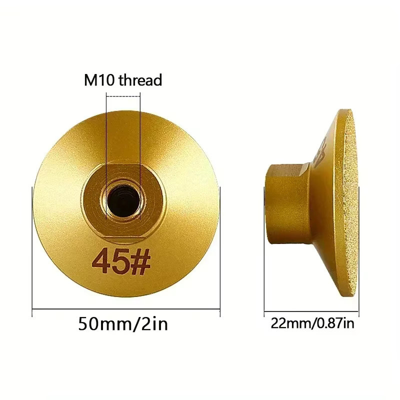 LouCnloin Diamantgelöteter flacher Polierkopf mit M10 Gewinde in Gold für Keramik, Glas, Fliesen, Jade und Marmor, 2 Zoll - Bild 2