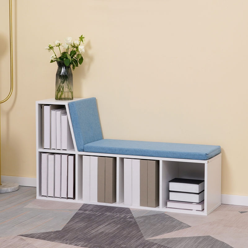 HOMCOM 2 in 1 Bibliotheksbank mit 5 Aufbewahrungsfächern und 2 Polstern, Bücherregal in Weiß und Blau, B/T/H: 108 x 30 x 60 cm - Bild 2