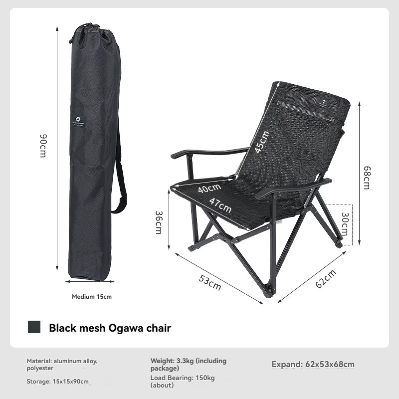 CAMPINGMOON F-1003 Faltbarer Outdoor Camping Stuhl aus Aluminium und Textilene in Schwarz mit Armlehnen - Bild 3