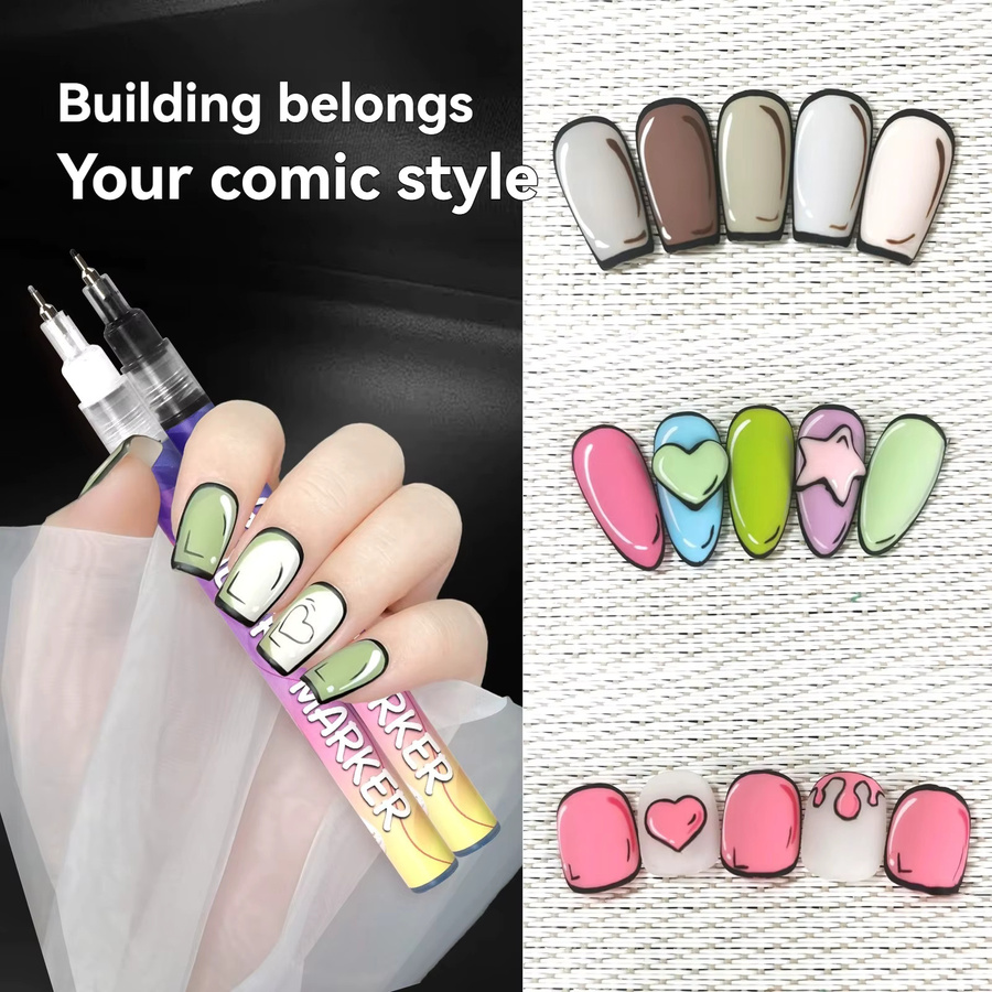 Nail Art Graffiti-Stift-Set mit 12 Farben, wasserfeste Acrylmarker für Maniküre und Nagelmalerei, feine Spitze, Multicolour - Bild 3