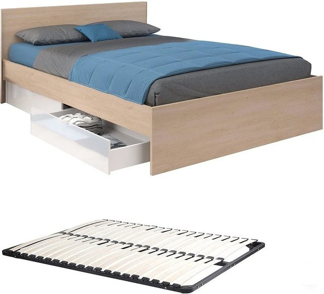 Velona Bettrahmen mit Schubladen in Weiß glänzend, B/T/H: 160 x 200 cm - Bild 1