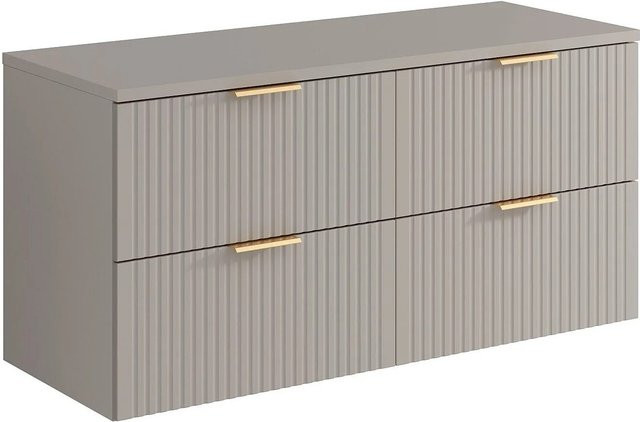 Waschbeckenunterschrank Zevara von Vente-unique in Beige mit geriffeltem Design im Art-déco-Stil, B/T/H: 120 x 46 x 57 cm - Bild 1