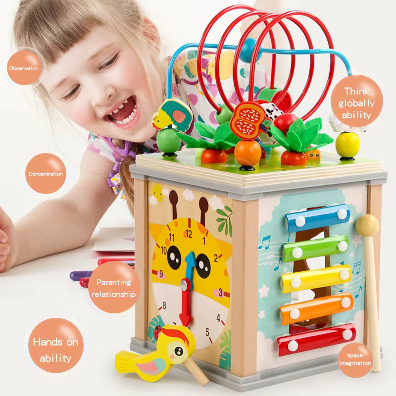 Tlewj Montessori Holz Kinder Spielzeug Multifunktions Perlen Schatz Box Bunt / Mehrfarbig - Bild 2