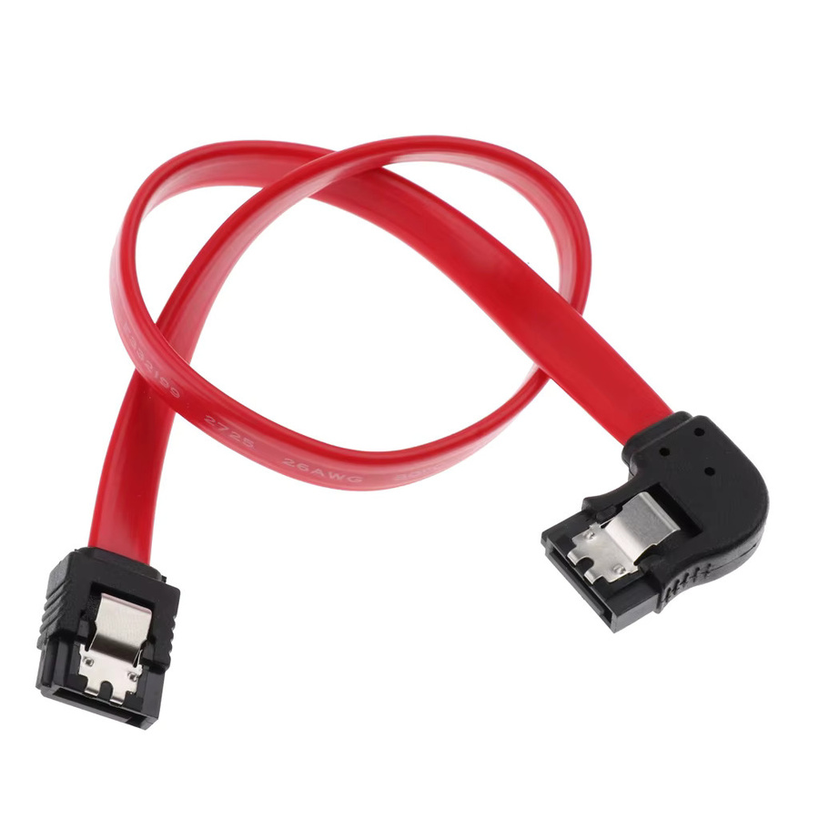 SATA III Kabel 6Gbps mit 90 Grad Linkswinkel und Verriegelungsmechanismus in Rot, Länge: 0,3 m / 0,5 m - Bild 2