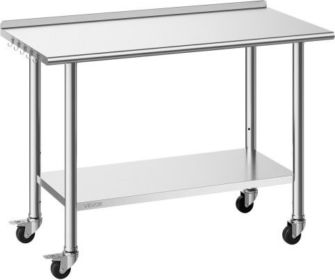 VEVOR Edelstahl Arbeitstisch mit Rollen und verstellbarem Unterschrank, silberne Küchenarbeitsstation für Gastronomie und Outdoor, B/T: 122 x 61 cm - Bild 1