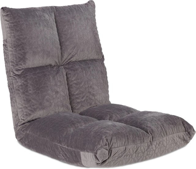 Relaxdays Bodenstuhl aus Polyester in Grau mit Blumenmuster, 6-fach verstellbar, B/T/H: 58 x 50 x 55 cm - Bild 1