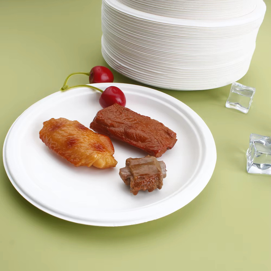 LUCF Einweg Bagasse Teller aus biologisch abbaubarer Pappe, Weiß, Durchmesser: 20,0 cm und 25,4 cm - Bild 2