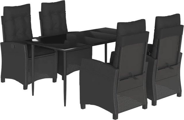 vidaXL 5-teilige Garten-Essgruppe aus Poly-Rattan mit Kissen in Schwarz - Bild 1