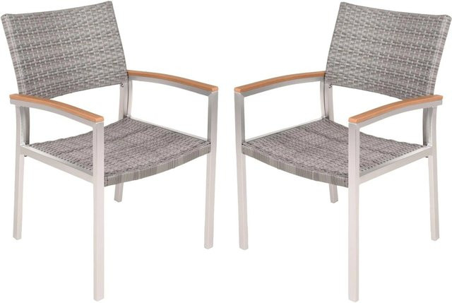 DELUKE Gartenstuhl 2er Set BONN Stapelstühle aus Aluminium und Textilene in Braun - Bild 1