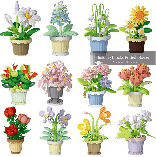 Mitty Mini Bricks Set Dekorative Pflanze im Blumentopf als Buntes Baustein-Puzzle aus Kunststoff - Bild 1