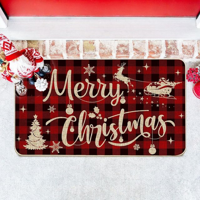 VIKAMA Frohe Weihnachten Fußmatte in Rot für Innen und Außen, B/T: 60 x 40 cm - Bild 1