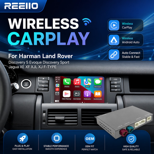 REEIIO Kabelloses CarPlay und Android Auto Interface für Bosch Harman Systeme, kompatibel mit Land Rover Discovery 5, Evoque, Discovery Sport sowie Jaguar XE und XF, inklusive Bluetooth und Airplay - Bild 1