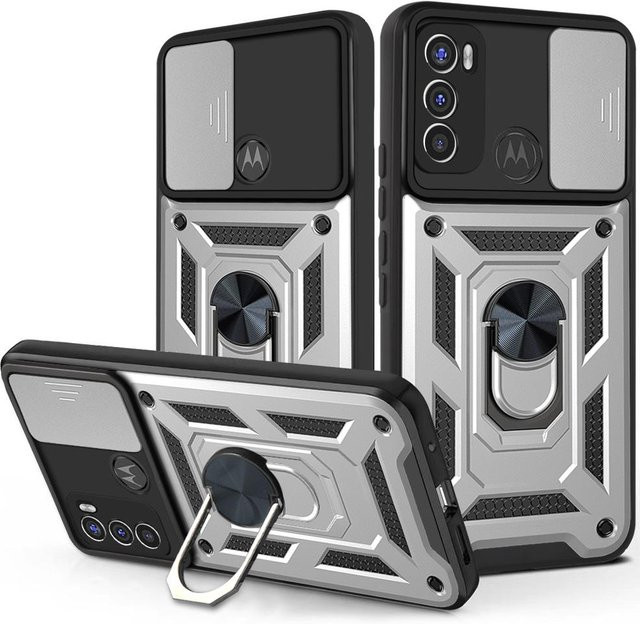 Stoßfeste Schutzhülle für Motorola Moto G60 in Schwarz mit Kameraobjektiv-Schutz und Magnethalter-Ringabdeckung - Bild 1