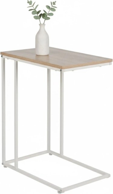 Relaxdays Beistelltisch in C-Form aus MDF und Metall in Weiß und Braun, B/T/H: 64 x 50 x 35 cm - Bild 1