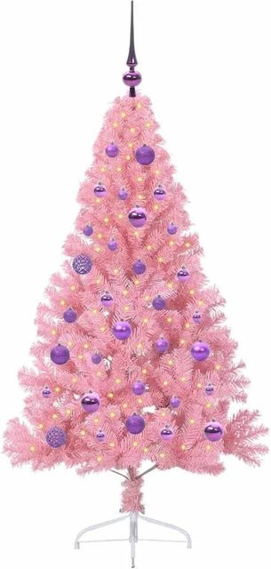 vidaXL Künstlicher Weihnachtsbaum in Rosa mit warmweißer LED-Beleuchtung, Höhe: 150 cm - Bild 1